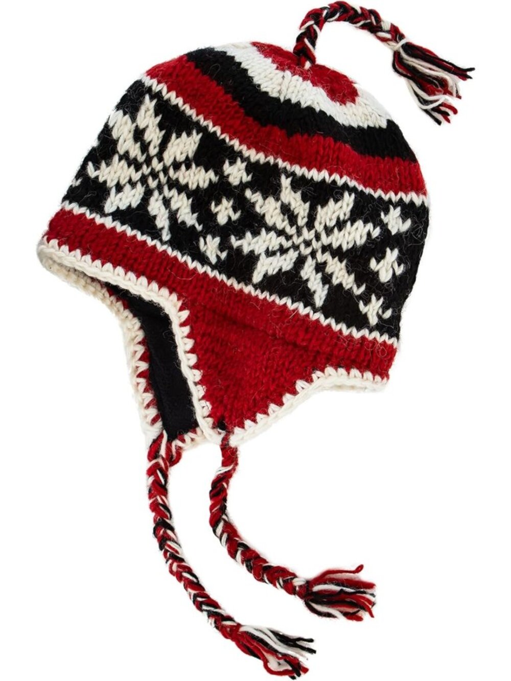 Cozy Hand-Knit Unisex Sherpa Wool Beanie with Fleece Lining & Snowflake Design